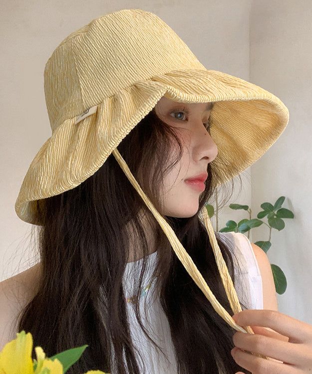 Striped Chic Yellow Hat Summer Bucket Large Brim