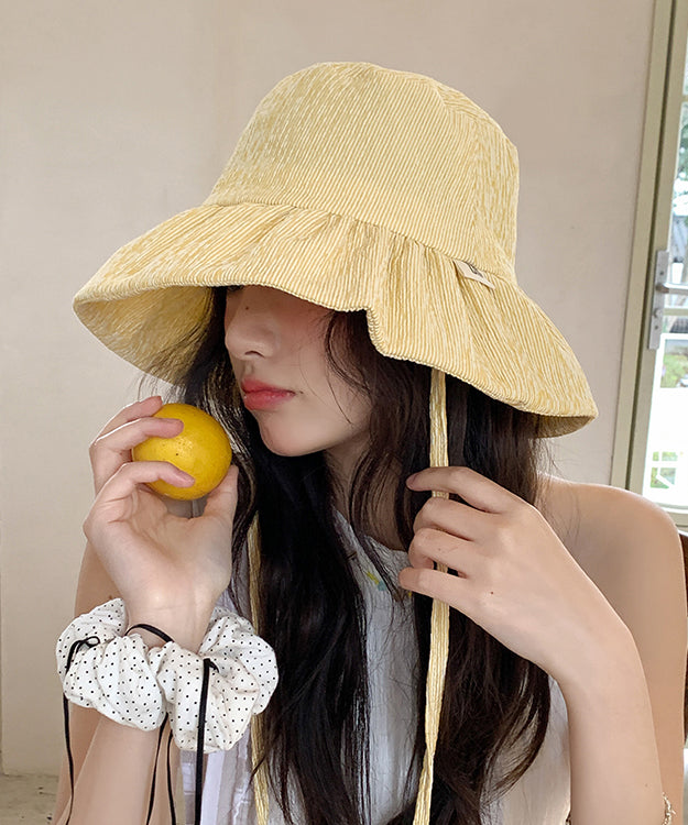 Striped Chic Yellow Hat Summer Bucket Large Brim