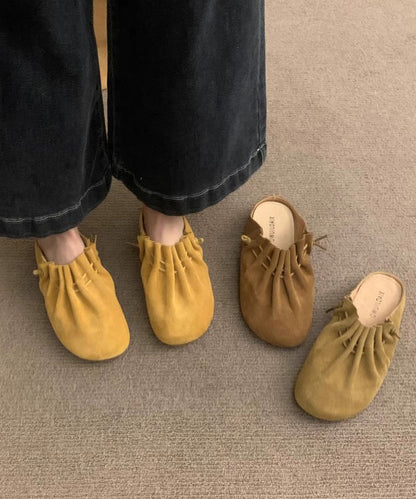 Chic Splicing Yellow Suede Wrinkled Sandals Slide