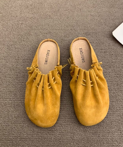 Chic Splicing Yellow Suede Wrinkled Sandals Slide