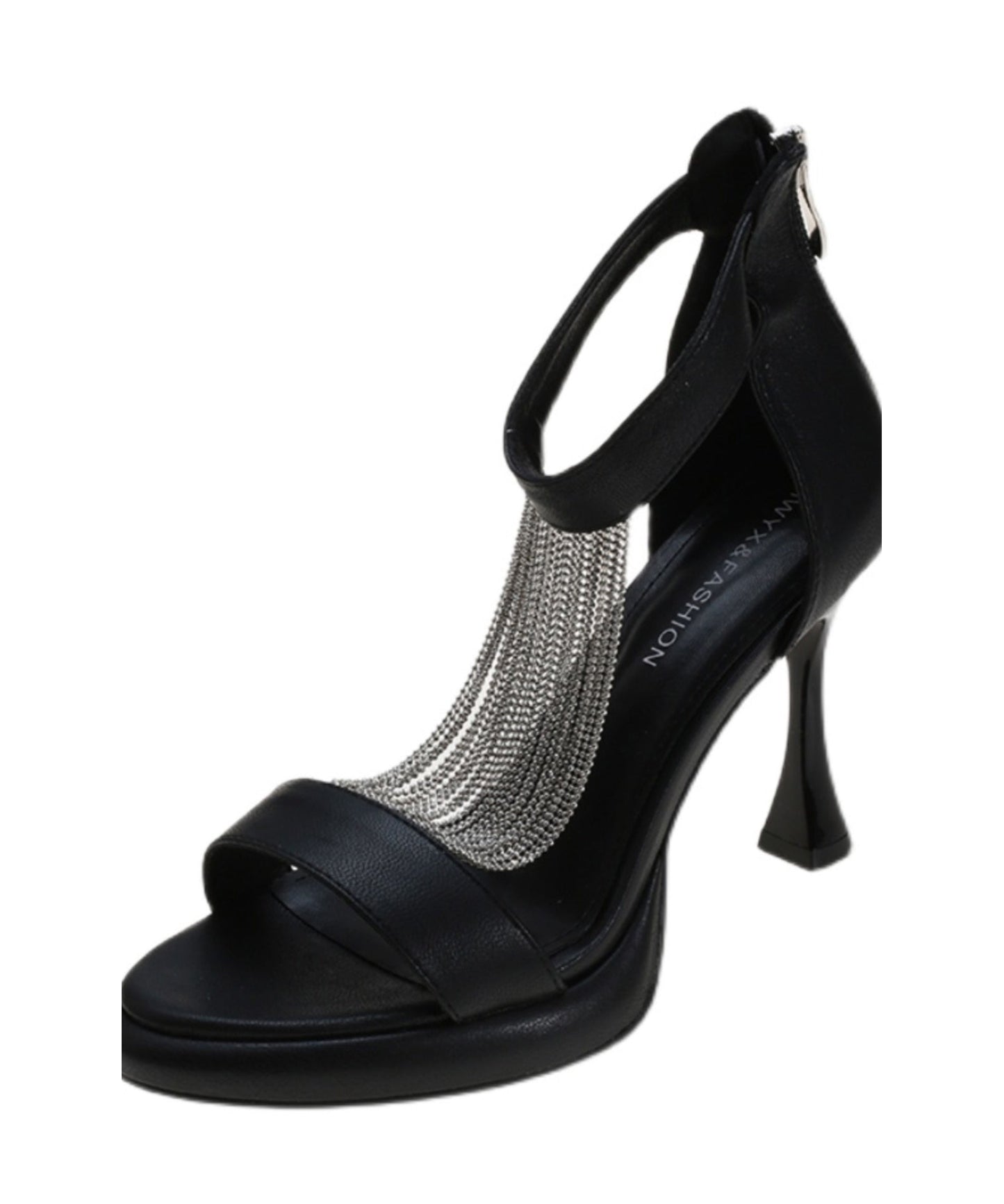 Zircon Beige Sandals High Leather Faux Chic Splicing Heel