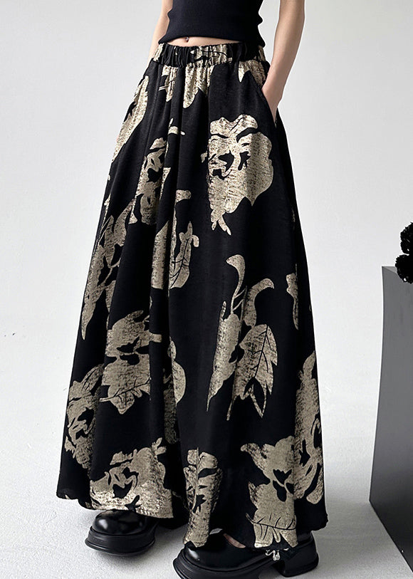 Elastic Waist Style Line Print Skirts Chinese A Black