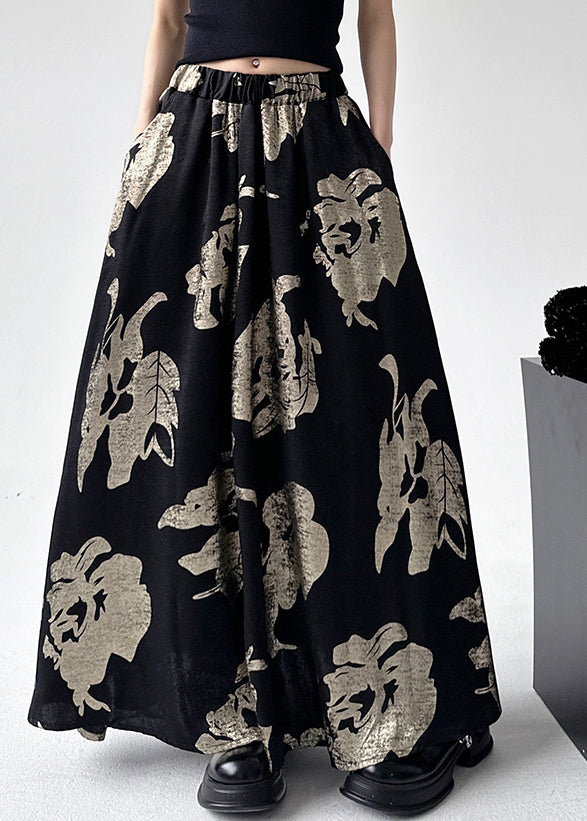 Elastic Waist Style Line Print Skirts Chinese A Black
