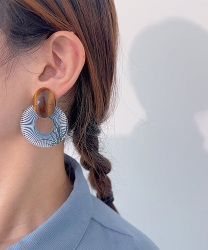 Blue Chinese Style Alloy Amber Earrings Hoop Acrylic