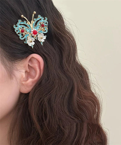 Chinese Style Colorblock Sterling Silver Overgild Bell Orchid Butterfly Pearl Hairpin TS010