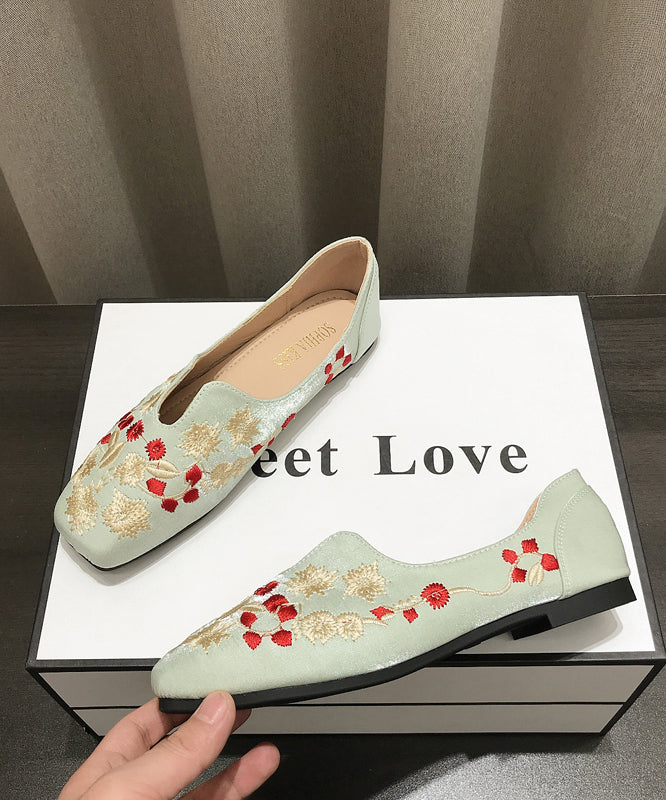 Fabric Cotton Apricot Chinese Flat Style Shoes Embroidered