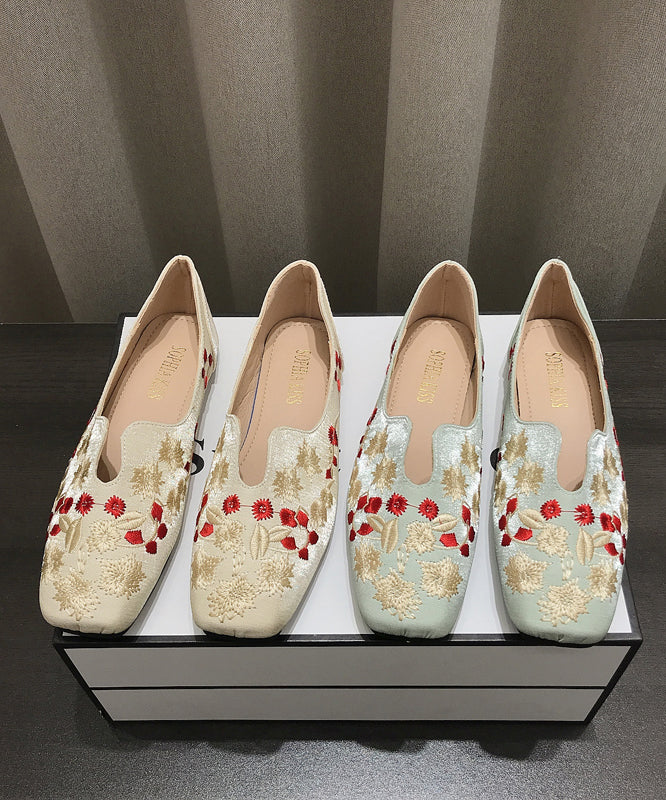 Fabric Cotton Apricot Chinese Flat Style Shoes Embroidered