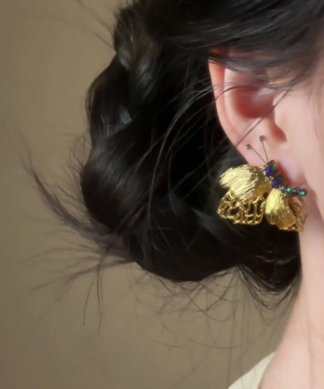 Style Gold Stud Earrings Alloy Chinese Butterfly Beading