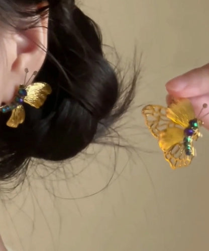 Style Gold Stud Earrings Alloy Chinese Butterfly Beading