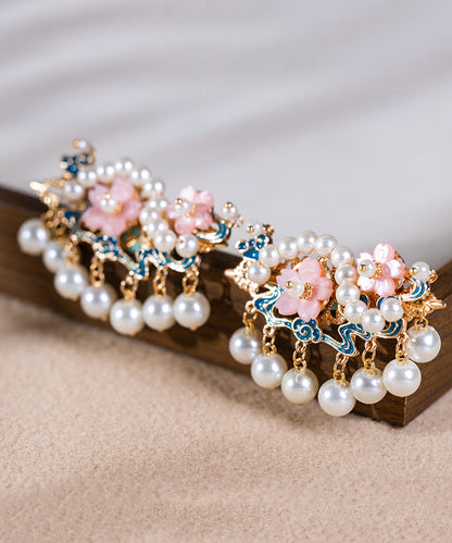 Pearl Floral Gold Style Alloy Hairpin Chinese Tassel