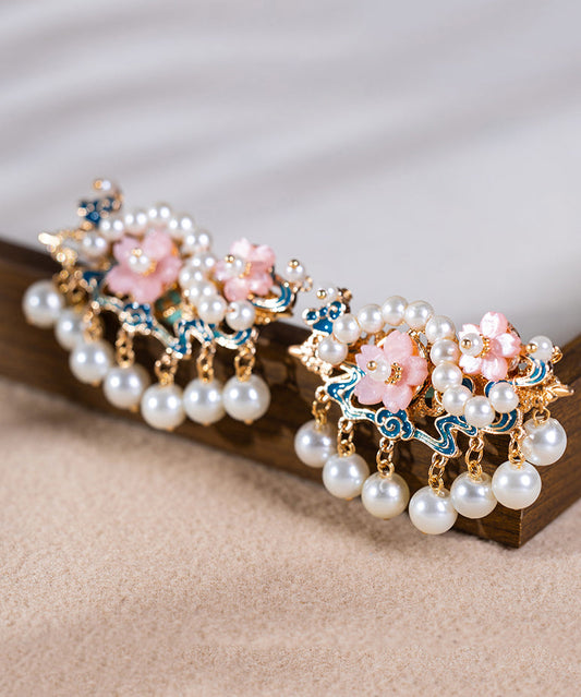 Pearl Floral Gold Style Alloy Hairpin Chinese Tassel