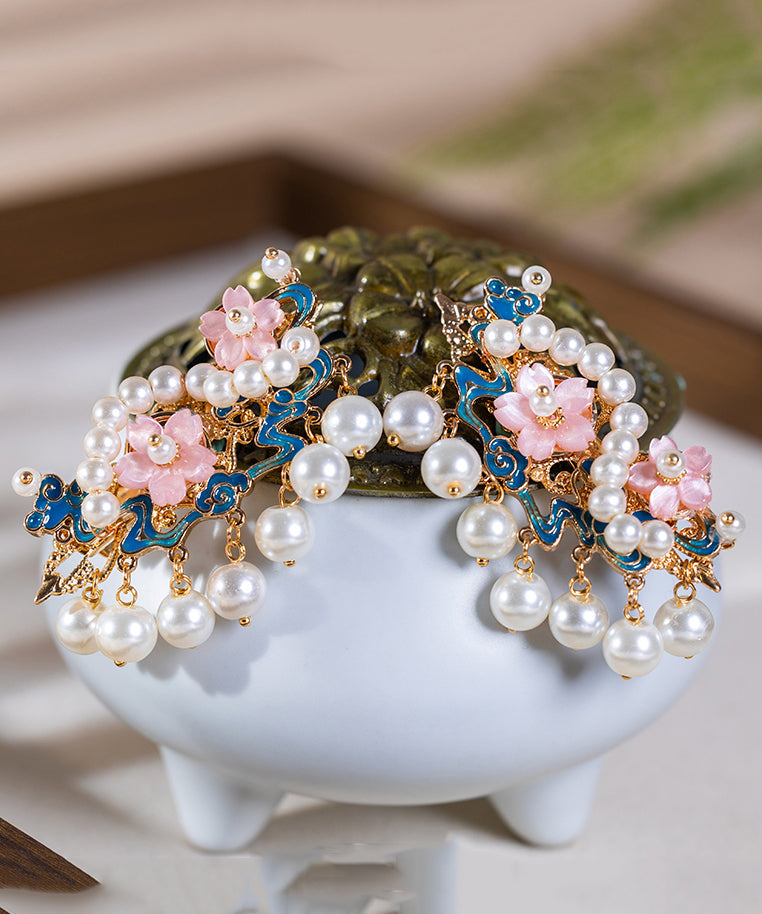 Pearl Floral Gold Style Alloy Hairpin Chinese Tassel