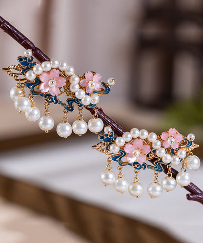 Pearl Floral Gold Style Alloy Hairpin Chinese Tassel