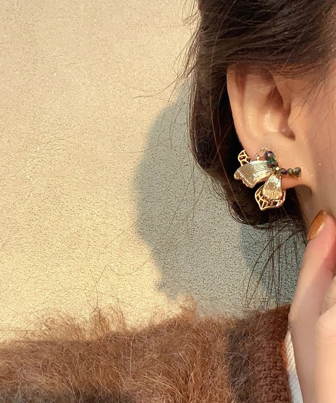 Style Dharma Ancient Stud Gold Chinese Butterfly Resin