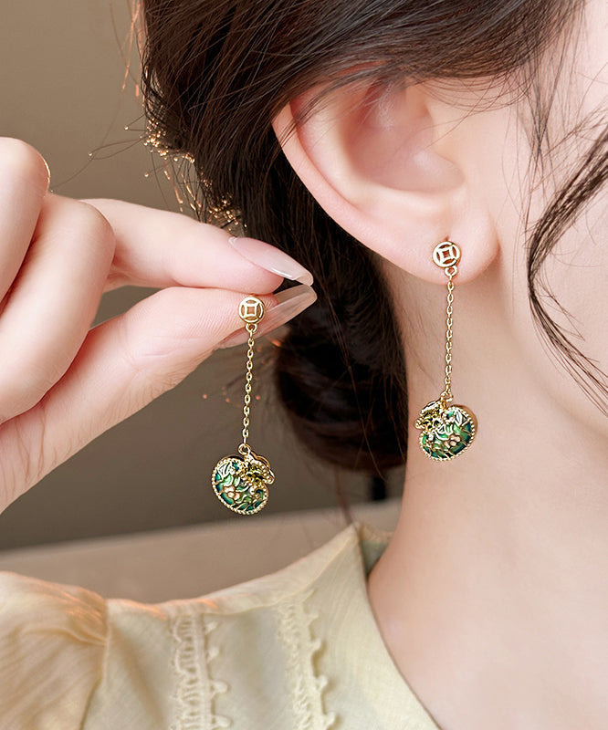 Chinese Style Gold Copper Alloy Money Bag Tassel Drop Earrings WI004