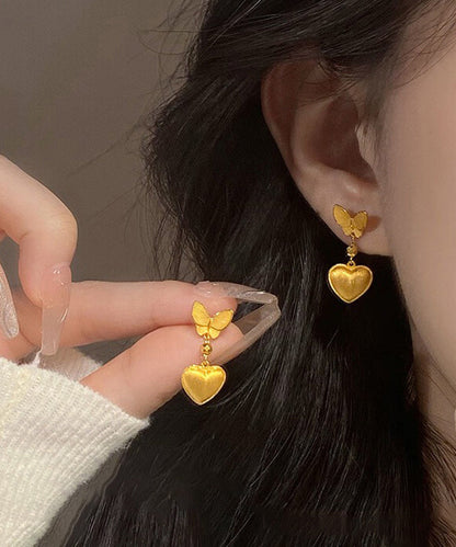 Chinese Love Copper Drop Earrings Style Overgild Butterfly Gold