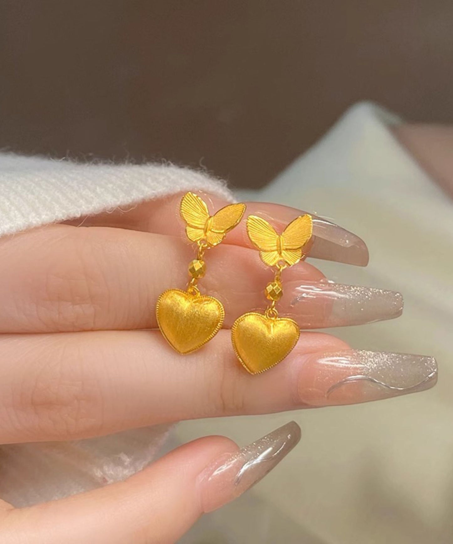 Chinese Love Copper Drop Earrings Style Overgild Butterfly Gold