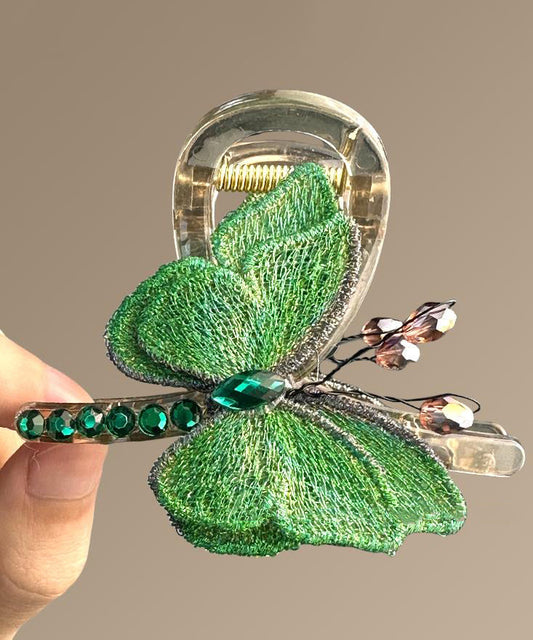 Zircon Butterfly Embroidery Green Chinese Hairpin Style Acrylic