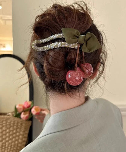 Cherry Chinese Plastics Style Hairpin Green Cloth