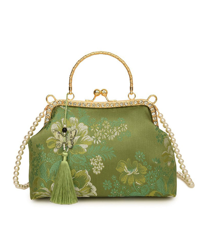 Green Bag Zircon Tote Print Chinese Tassel Style