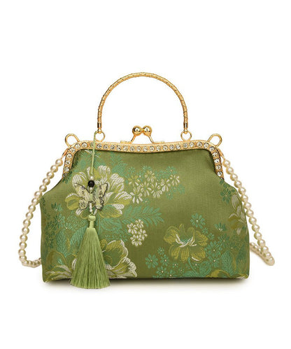 Green Bag Zircon Tote Print Chinese Tassel Style