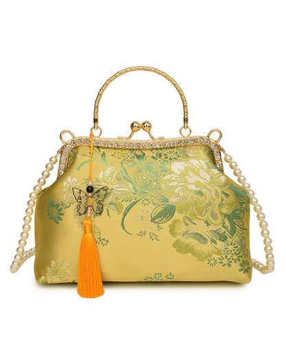 Green Bag Zircon Tote Print Chinese Tassel Style