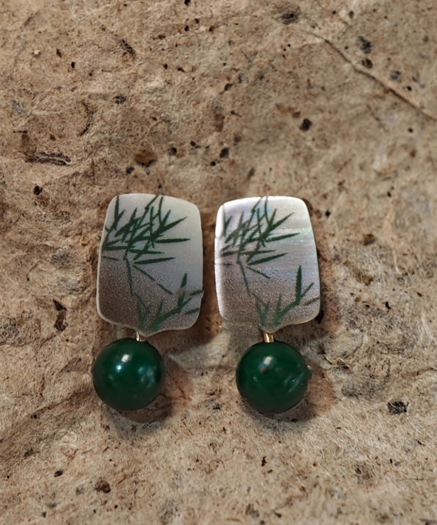 Style Overgild Silver Sterling Earrings Drop Green Agare Chinese