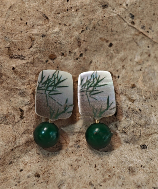 Style Overgild Silver Sterling Earrings Drop Green Agare Chinese