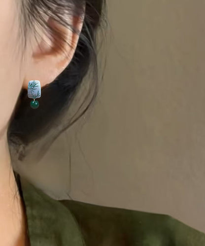 Style Overgild Silver Sterling Earrings Drop Green Agare Chinese