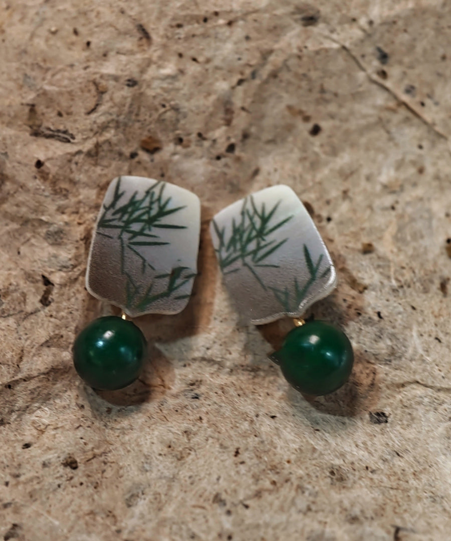 Style Overgild Silver Sterling Earrings Drop Green Agare Chinese