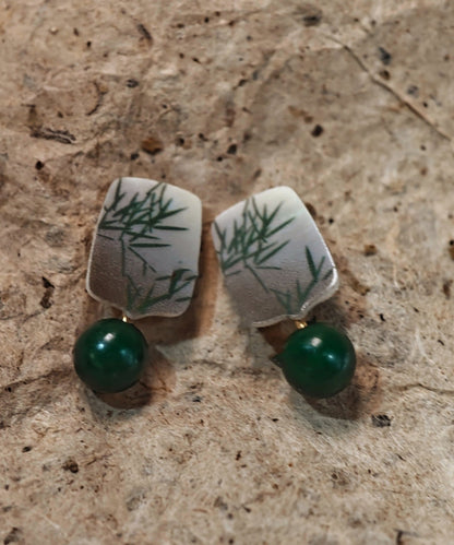 Style Overgild Silver Sterling Earrings Drop Green Agare Chinese