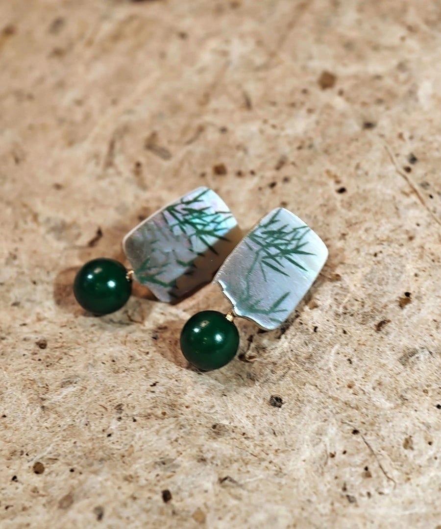 Style Overgild Silver Sterling Earrings Drop Green Agare Chinese