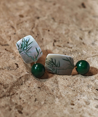 Style Overgild Silver Sterling Earrings Drop Green Agare Chinese