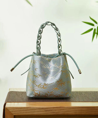 Chinese Style Jacquard Calf Leather Tote Handbag QF020