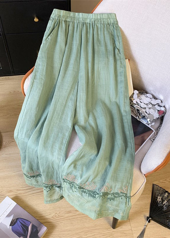 Waist Embroidered Style Patchwork Pink Leg Chinese Elastic Wide