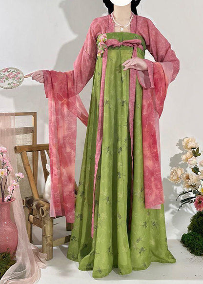 Two Set Fall Print Chinese Maxi And Piece Top Red Style Skirts