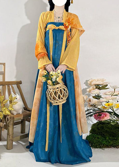 Two Set Fall Print Chinese Maxi And Piece Top Red Style Skirts