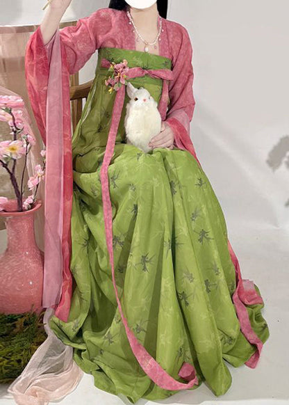 Two Set Fall Print Chinese Maxi And Piece Top Red Style Skirts