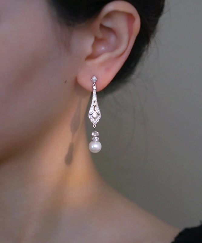 Chinese Earrings Drop Copper Pearl Zircon Silk Style