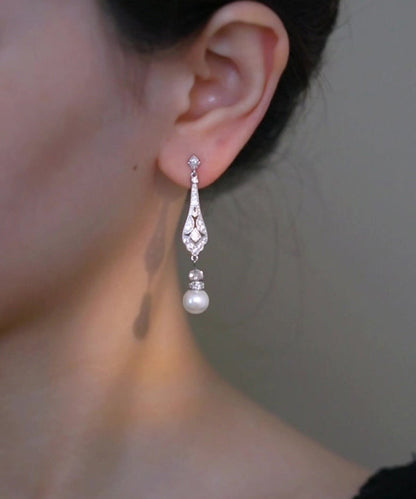 Chinese Earrings Drop Copper Pearl Zircon Silk Style