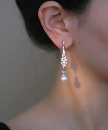 Chinese Earrings Drop Copper Pearl Zircon Silk Style