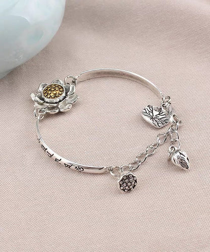 Sterling Lotus Chinese Silk Bracelet Style Charm Rotatable Silver