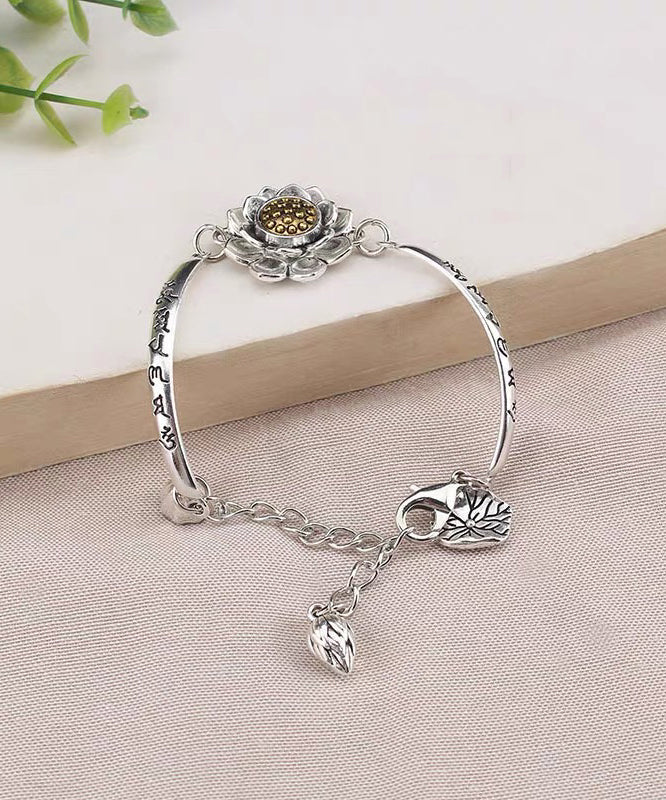 Sterling Lotus Chinese Silk Bracelet Style Charm Rotatable Silver