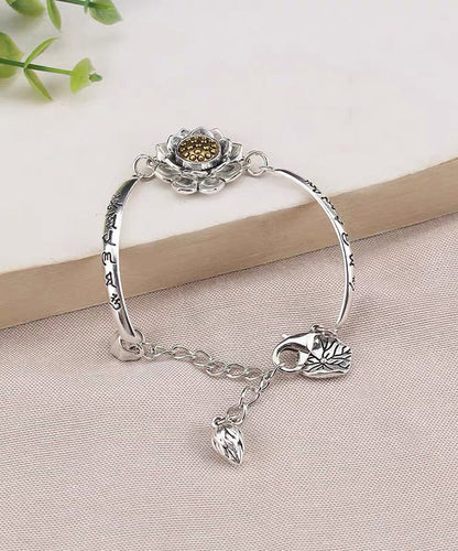 Sterling Lotus Chinese Silk Bracelet Style Charm Rotatable Silver