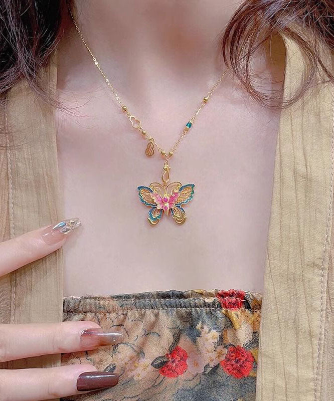 Chinese Style Silver Overgild Enameling Butterfly Sterling