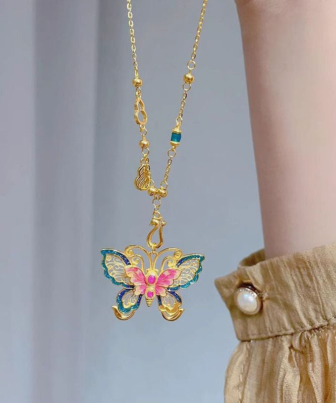 Chinese Style Silver Overgild Enameling Butterfly Sterling