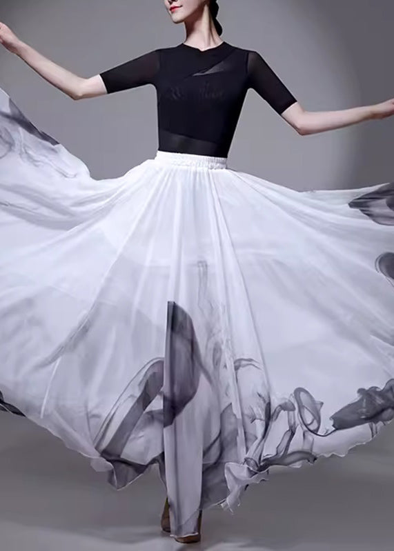 Chinese Summer Elastic White Silk Style Waist Skirt