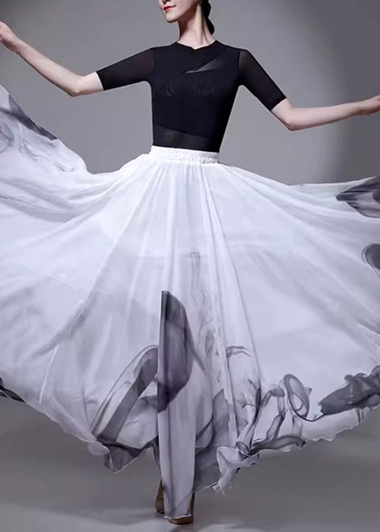 Chinese Summer Elastic White Silk Style Waist Skirt