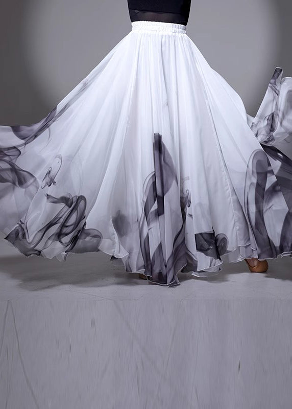 Chinese Summer Elastic White Silk Style Waist Skirt