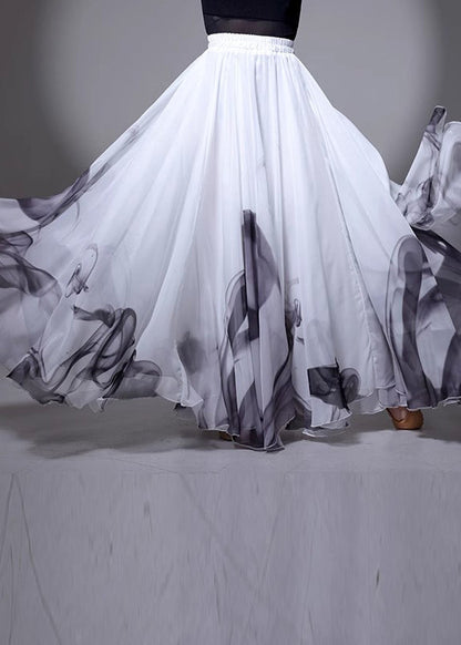 Chinese Summer Elastic White Silk Style Waist Skirt